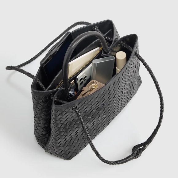 Quince Italian Leather Handwoven Satchel Black - Picture 2 of 12